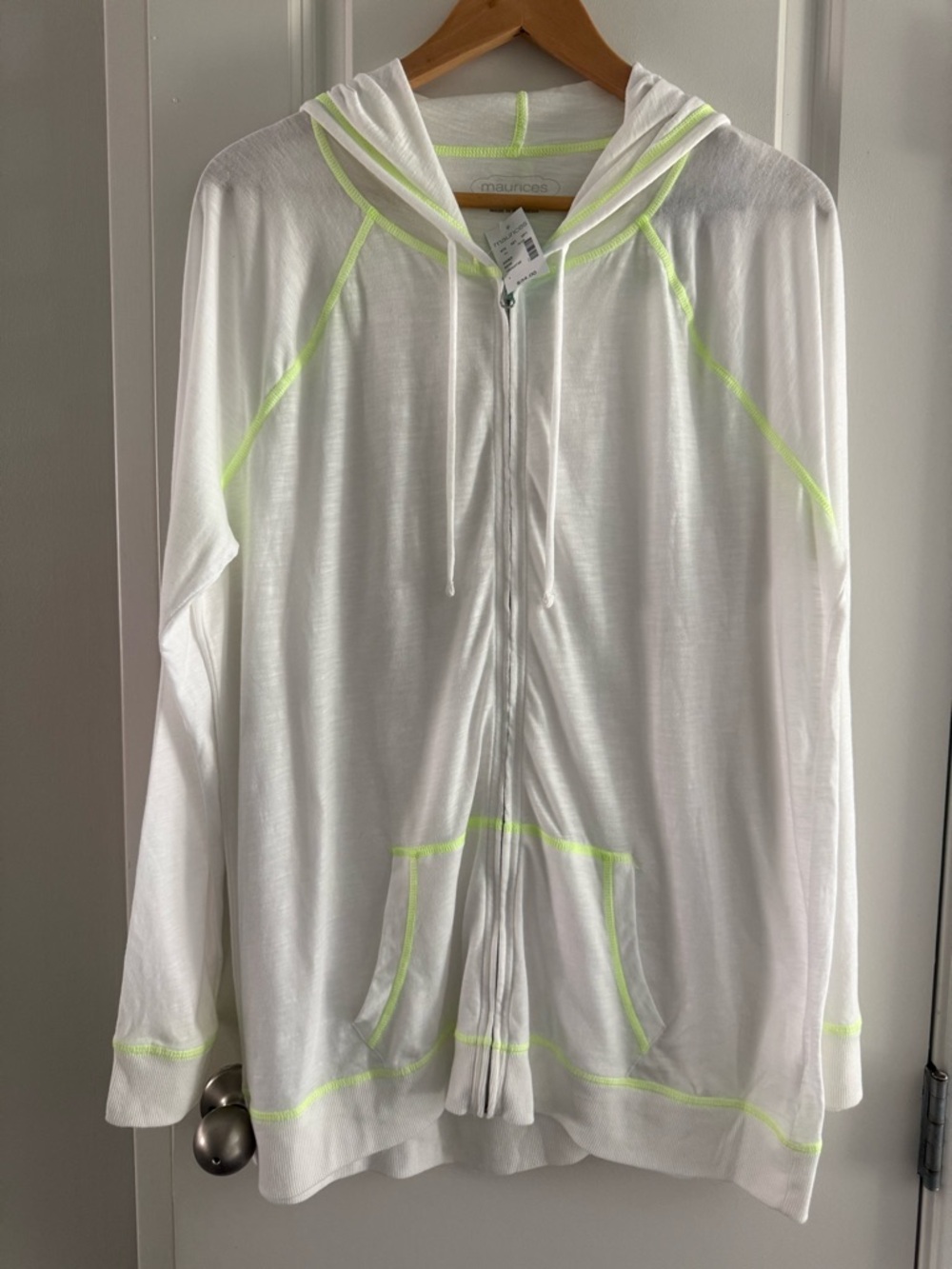 Maurices White Zip Hoodie with Neon Lime Trim NWT